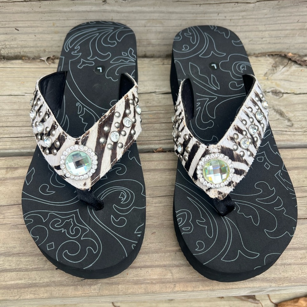 Embellished Black and White Sandals
